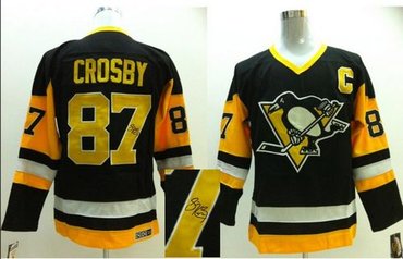 Pittsburgh Penguins #87 Sidney Crosby Black CCM Throwback Autographed Stitched NHL Jersey