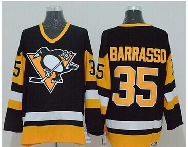 Pittsburgh Penguins Mitchell&Ness #35 Tom Barrasso Black Stitched NHL Jersey