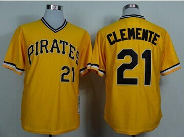 Pittsburgh Pirates #21 Roberto Clemente Mitchell and Ness 1971 Yellow Throwback Baseball Jersey