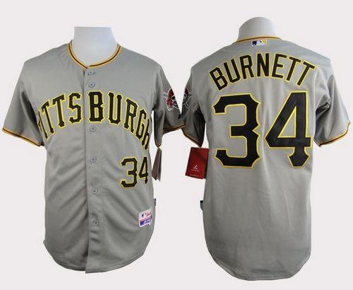 Pittsburgh Pirates #34 A. J. Burnett Grey Cool Base Stitched Baseball Jersey