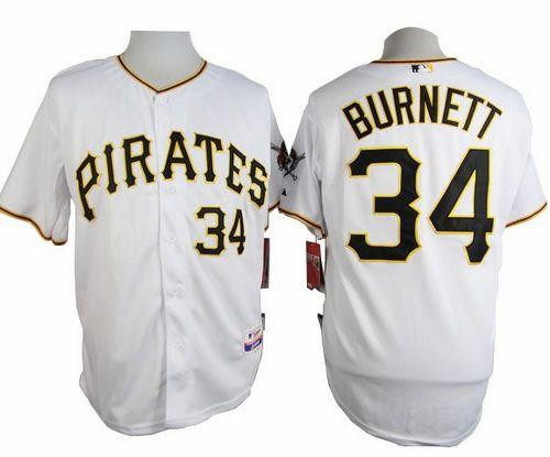 Pittsburgh Pirates #34 A. J. Burnett White Cool Base Stitched Baseball Jersey