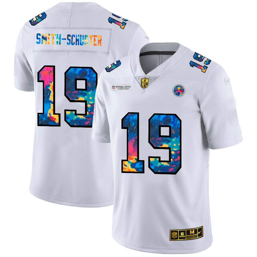 Pittsburgh Steelers #19 JuJu Smith-Schuster Men's White Nike Multi-Color 2020 NFL Crucial Catch Limited NFL Jersey Pittsburgh Steelers #19 JuJu Smith-Schuster Men's White Nike Multi-Color 2020 NFL Crucial Catch Limited NFL Jersey