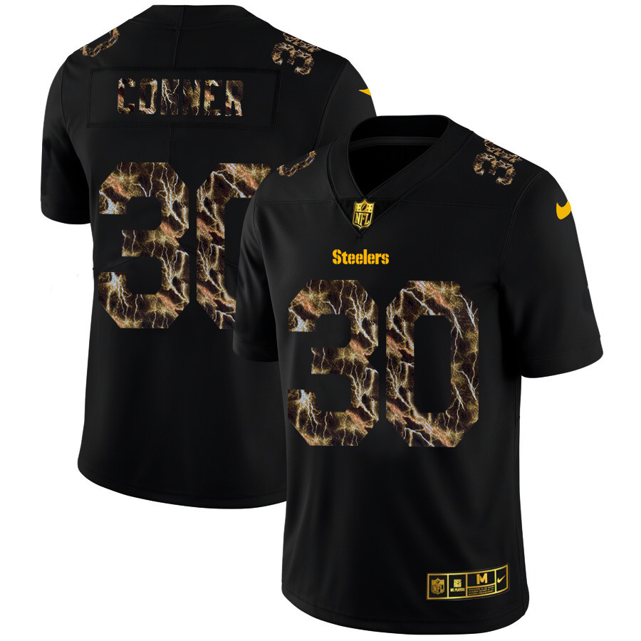 Pittsburgh Steelers #30 James Conner Men's Black Nike Flocked Lightning Vapor Limited NFL Jersey Pittsburgh Steelers #30 James Conner Men's Black Nike Flocked Lightning Vapor Limited NFL Jersey