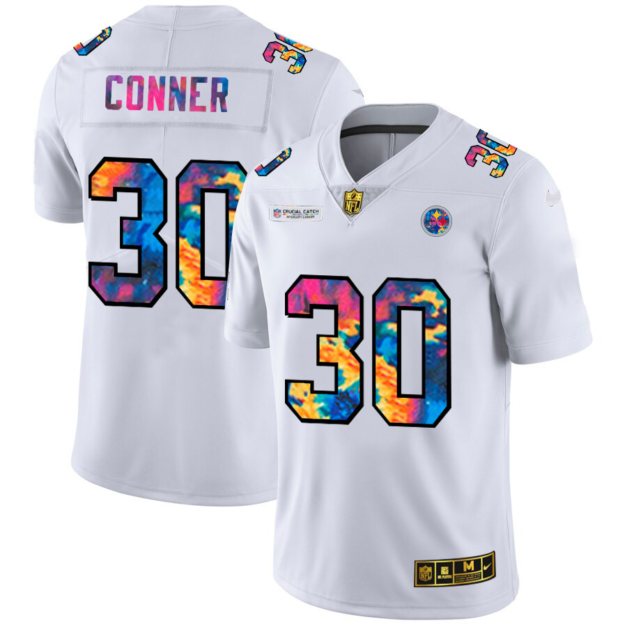 Pittsburgh Steelers #30 James Conner Men's White Nike Multi-Color 2020 NFL Crucial Catch Limited NFL Jersey Pittsburgh Steelers #30 James Conner Men's White Nike Multi-Color 2020 NFL Crucial Catch Limited NFL Jersey