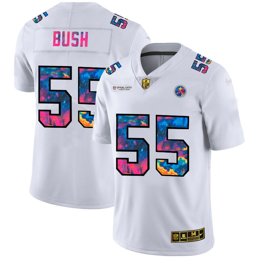 Pittsburgh Steelers #55 Devin Bush Men's White Nike Multi-Color 2020 NFL Crucial Catch Limited NFL Jersey Pittsburgh Steelers #55 Devin Bush Men's White Nike Multi-Color 2020 NFL Crucial Catch Limited NFL Jersey