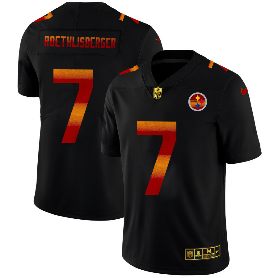 Pittsburgh Steelers #7 Ben Roethlisberger Men's Black Nike Red Orange Stripe Vapor Limited NFL Jersey Pittsburgh Steelers #7 Ben Roethlisberger Men's Black Nike Red Orange Stripe Vapor Limited NFL Jersey
