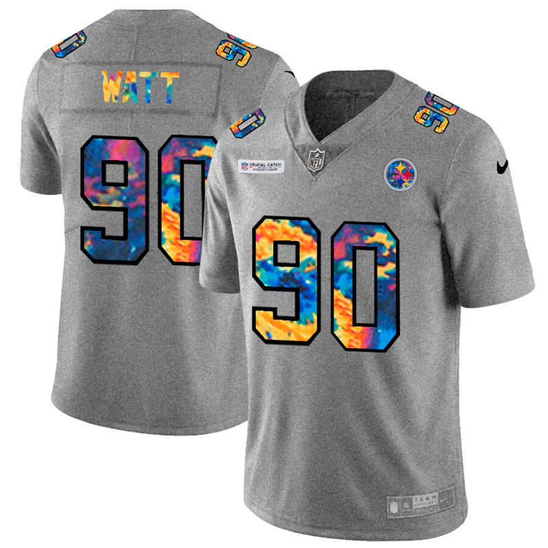 Pittsburgh Steelers #90 T.J. Watt Men's Nike Multi-Color 2020 NFL Crucial Catch NFL Jersey Greyheather Pittsburgh Steelers #90 T.J. Watt Men's Nike Multi-Color 2020 NFL Crucial Catch NFL Jersey Greyheather