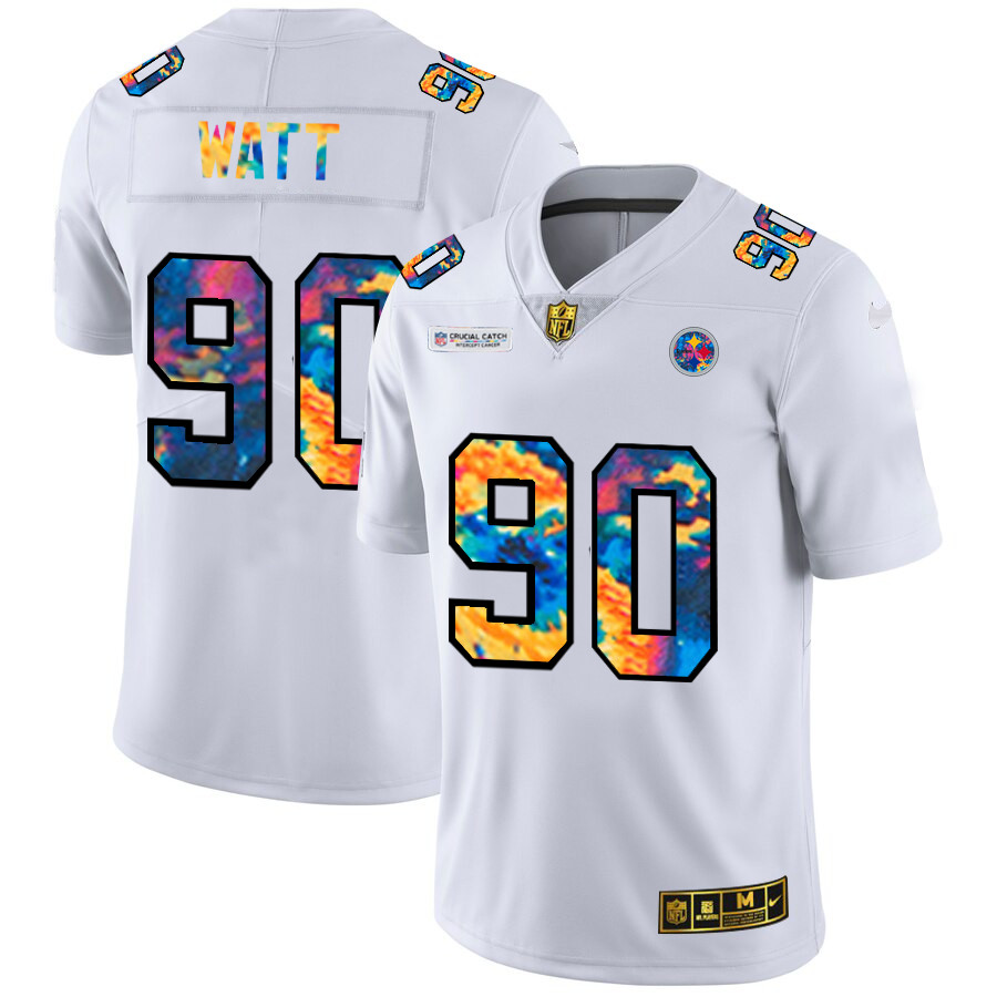 Pittsburgh Steelers #90 T.J. Watt Men's White Nike Multi-Color 2020 NFL Crucial Catch Limited NFL Jersey Pittsburgh Steelers #90 T.J. Watt Men's White Nike Multi-Color 2020 NFL Crucial Catch Limited NFL Jersey