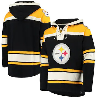 Pittsburgh Steelers '47 Lacer V-Neck Pullover Hoodie – Black Gold Pittsburgh Steelers '47 Lacer V-Neck Pullover Hoodie – Black Gold