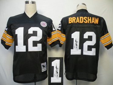 Pittsburgh Steelers 12# Bradshaw Black Throwback Jersey(Signed Elite)