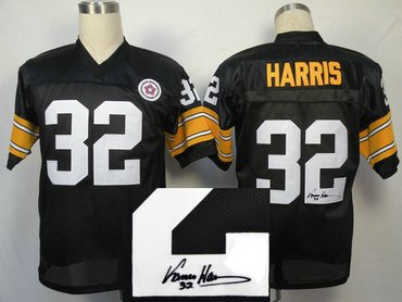 Pittsburgh Steelers 32# Harris Black Throwback Jersey(Signed Elite)