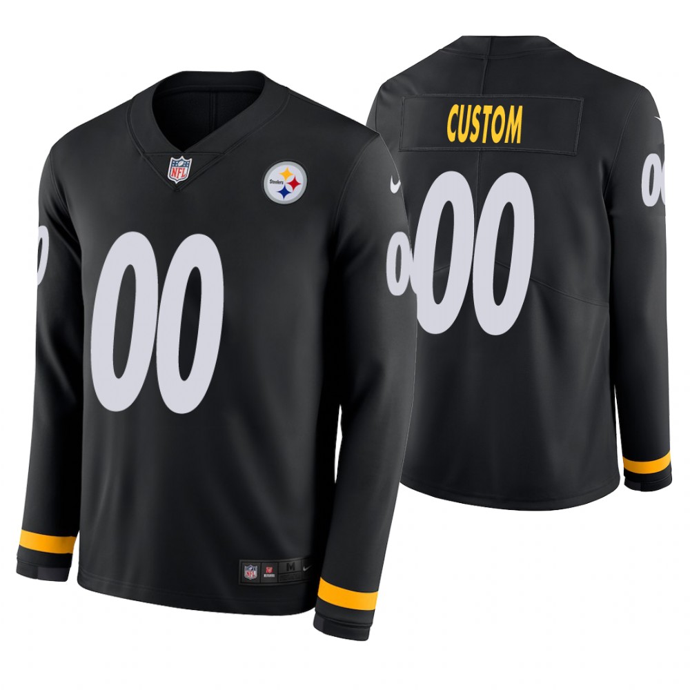 Pittsburgh Steelers Custom Black Therma Long Sleeve Jersey