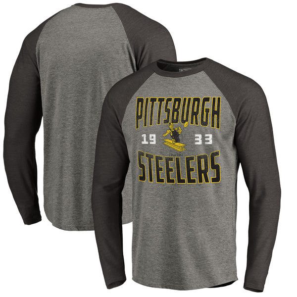 Pittsburgh Steelers NFL Pro Line By Fanatics Branded Timeless Collection Antique Stack Long Sleeve Tri-Blend Raglan T-Shirt Ash Pittsburgh Steelers NFL Pro Line By Fanatics Branded Timeless Collection Antique Stack Long Sleeve Tri-Blend Raglan T-Shirt Ash