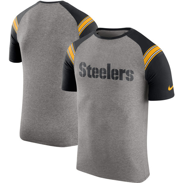 Pittsburgh Steelers Nike Enzyme Shoulder Stripe Raglan T-Shirt Heathered Gray Pittsburgh Steelers Nike Enzyme Shoulder Stripe Raglan T-Shirt Heathered Gray