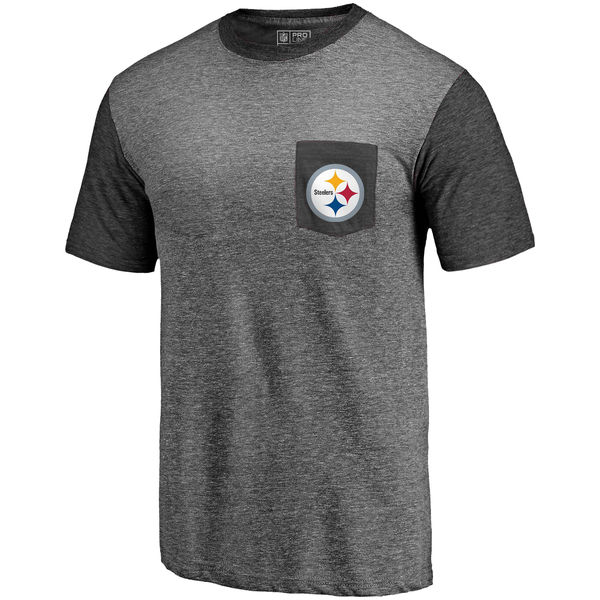 Pittsburgh Steelers Pro Line By Fanatics Branded Heathered Gray Black Refresh Pocket T-Shirt Pittsburgh Steelers Pro Line By Fanatics Branded Heathered Gray Black Refresh Pocket T-Shirt
