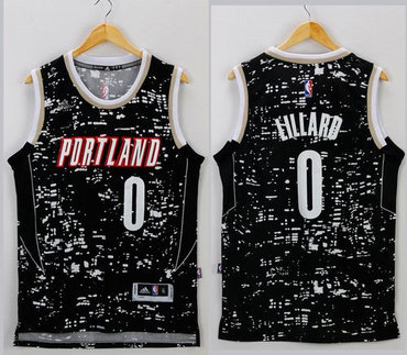 Portland Trail Blazers #0 Damian Lillard Black City Light Stitched NBA Jersey