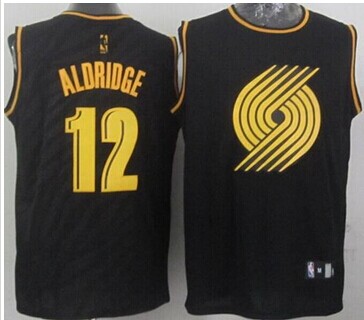 Portland Trail Blazers #12 Lamarcus Aldridge Black Precious Metals Fashion Stitched NBA Jersey
