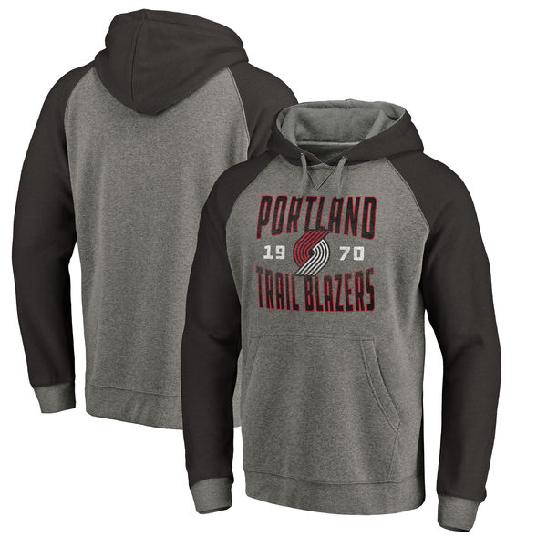 Portland Trail Blazers Fanatics Branded Ash Antique Stack Tri Blend Raglan Pullover Hoodie