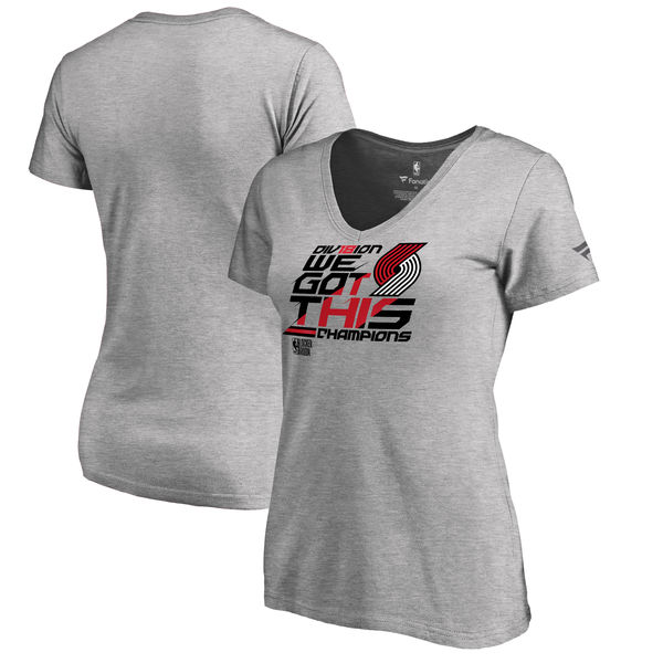 Portland Trail Blazers Fanatics Branded Women's 2018 NBA Northwest Division Champions Locker Room V Neck T-Shirt Heather Gray