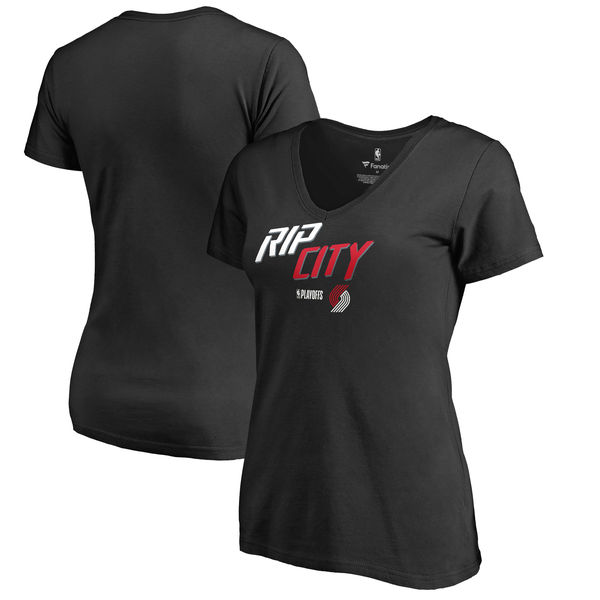 Portland Trail Blazers Fanatics Branded Women's 2018 NBA Playoffs Slogan V Neck T-Shirt Black