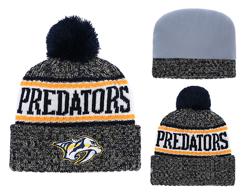 Predators Fresh Logo Black Yellow Pom Knit Hat YD Predators Fresh Logo Black Yellow Pom Knit Hat YD