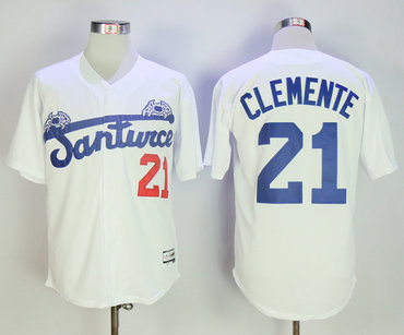 Puerto Rico Cangrejeros De Santurce 21 Roberto Clemente White Throwback Baseball Jersey Puerto Rico Cangrejeros De Santurce 21 Roberto Clemente White Throwback Baseball Jersey