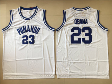 Punahou High School 23 Barack Obama White Basketball Jersey
