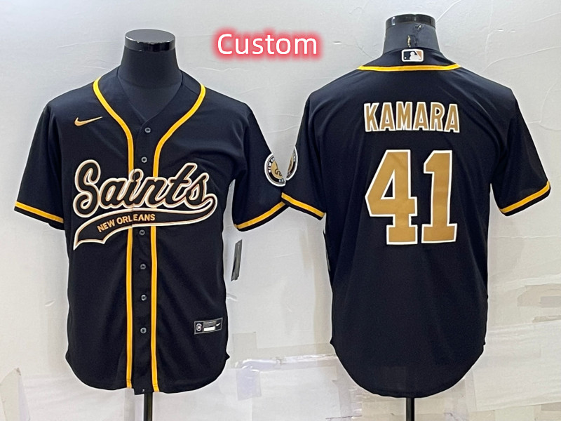 Custom Men's New Orleans Saints Black Cool Base Stitched Baseball Jersey Custom Men's New Orleans Saints Black Cool Base Stitched Baseball Jersey