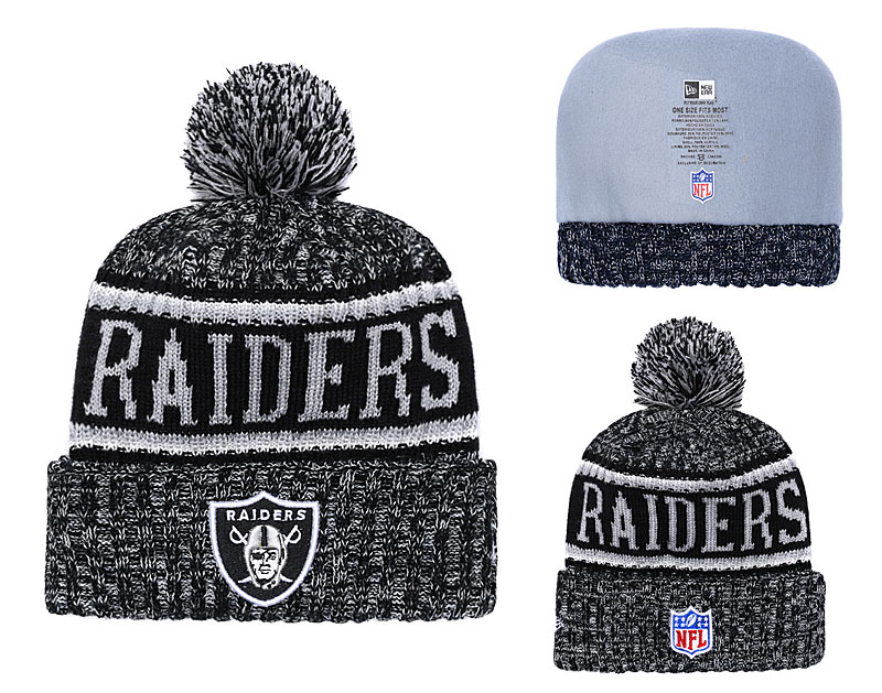 Raiders Fresh Logo Black Pom Knit Hat YD