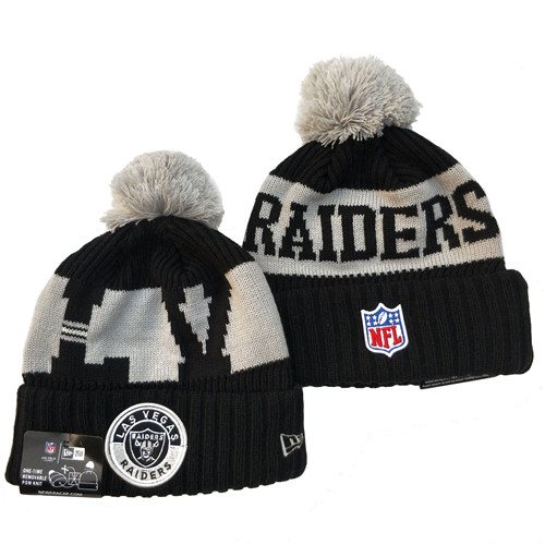 Raiders Team Logo Black 2020 NFL Sideline Pom Cuffed Knit Hat YD