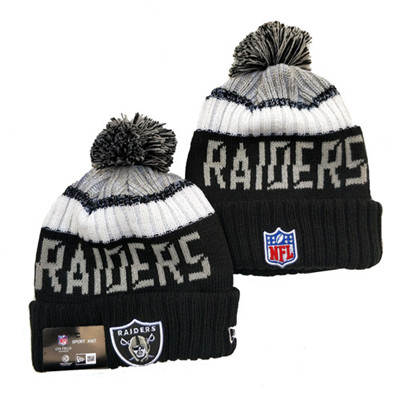 Raiders Team Logo Black Pom Knit Hat YD