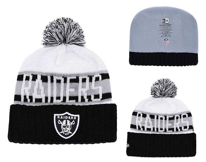 Raiders Team Logo Black Retro Cuffed Pom Knit Hat YD