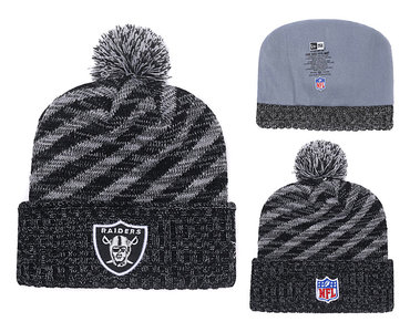 Raiders Team Logo Black Stripe Cuffed Pom Knit Hat YD