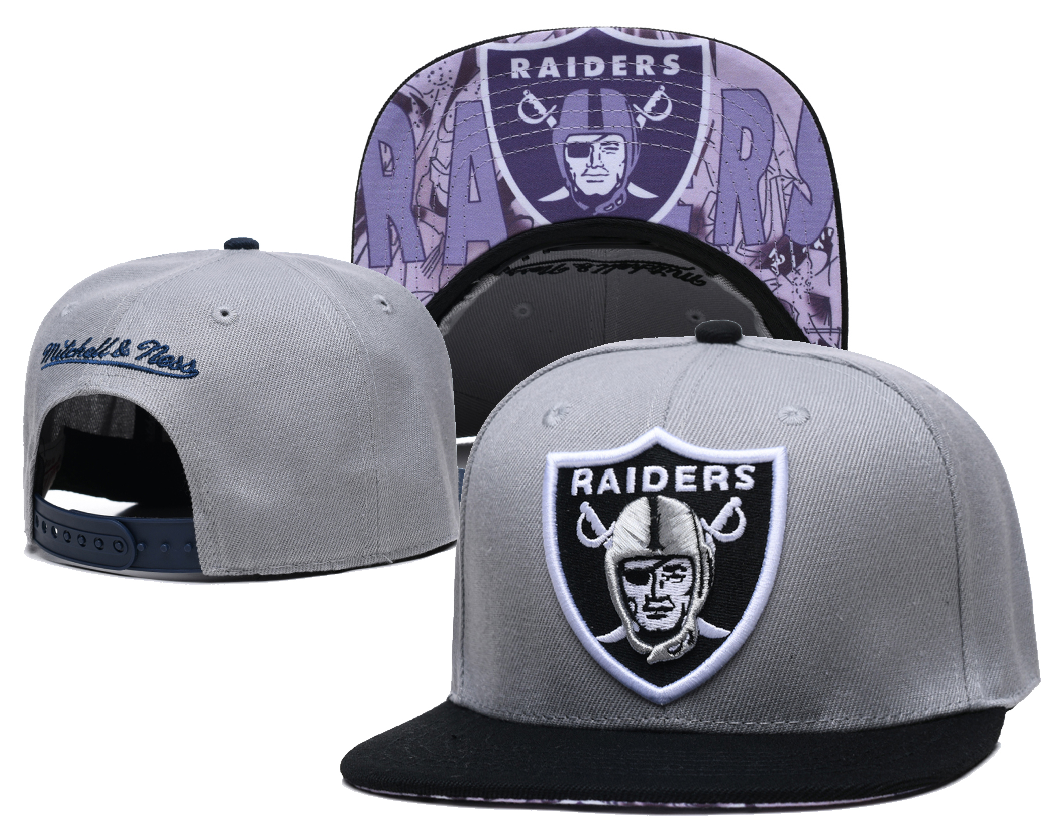 Raiders Team Logo Gray Mitchell & Ness Adjustable Hat LH