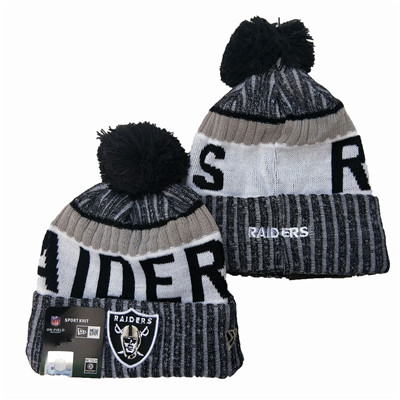 Raiders Team Logo Gray Pom Knit Hat YD