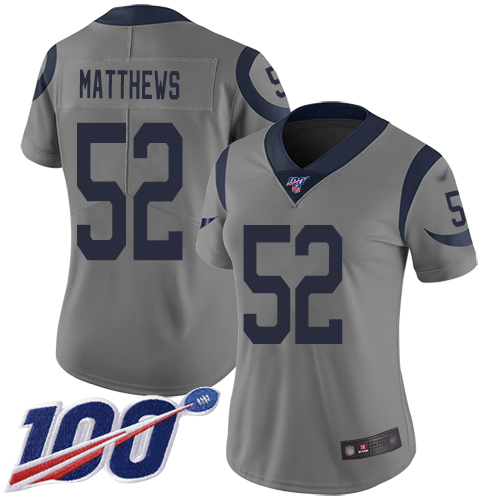 Rams #52 Clay Matthews Gray Women's Stitched Football Limited Inverted Legend 100th Season Jersey Rams #52 Clay Matthews Gray Women's Stitched Football Limited Inverted Legend 100th Season Jersey