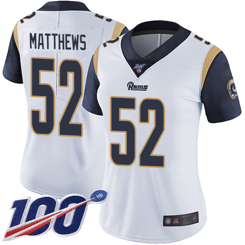 Rams #52 Clay Matthews White Women's Stitched Football 100th Season Vapor Limited Jersey Rams #52 Clay Matthews White Women's Stitched Football 100th Season Vapor Limited Jersey