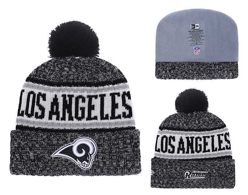 Rams Black 2018 NFL Sideline Pom Knit Hat YD