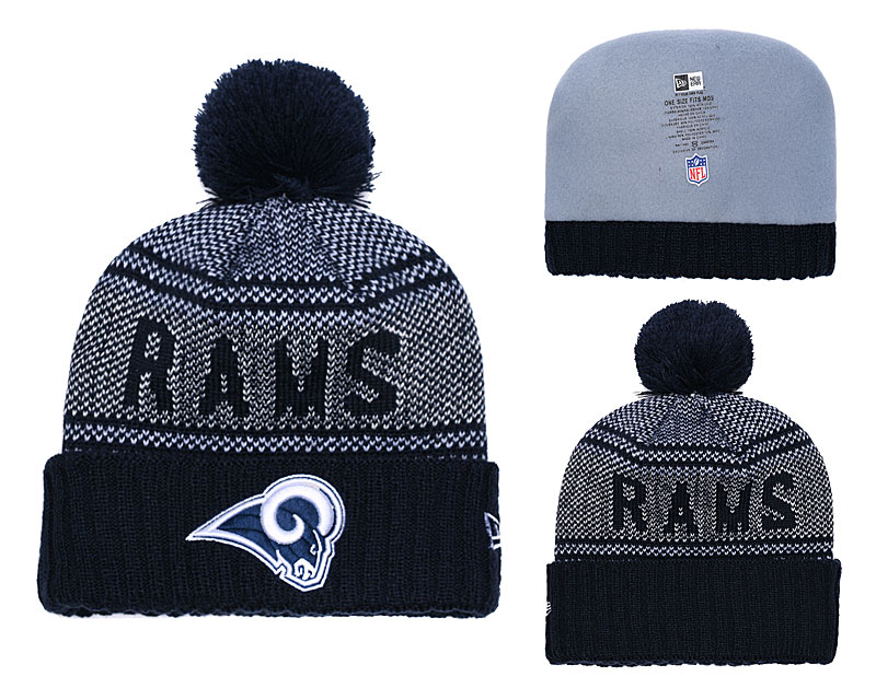 Rams Fresh Logo Navy Pom Knit Hat YD 1