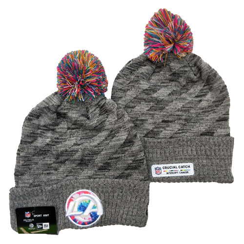 Rams Team Logo Gray 2020 NFL Crucial Catch Sport Pom Cuffed Knit Hat YD