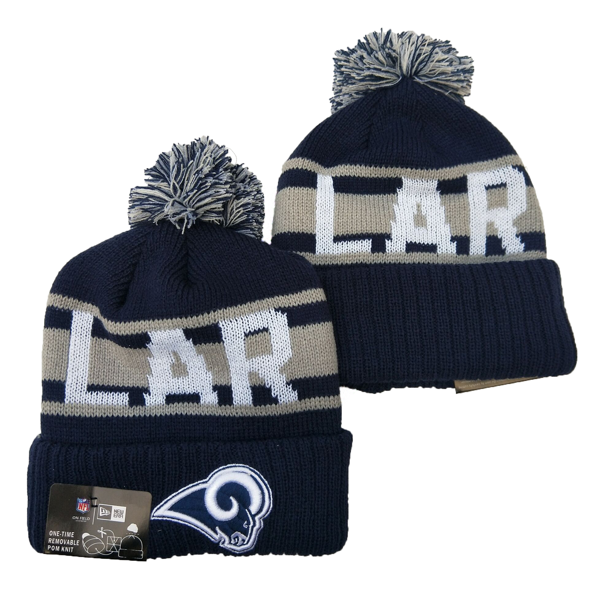 Rams Team Logo Navy Pom Knit Hat YD