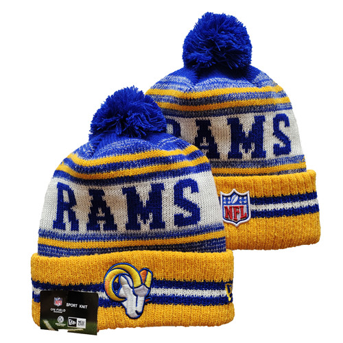 Rams Team Logo Yellow And Royal Pom Cuffed Knit Hat YD