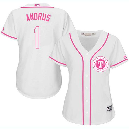 Rangers #1 Elvis Andrus White Pink Fashion Women's Stitched MLB Jersey Rangers #1 Elvis Andrus White Pink Fashion Women's Stitched MLB Jersey