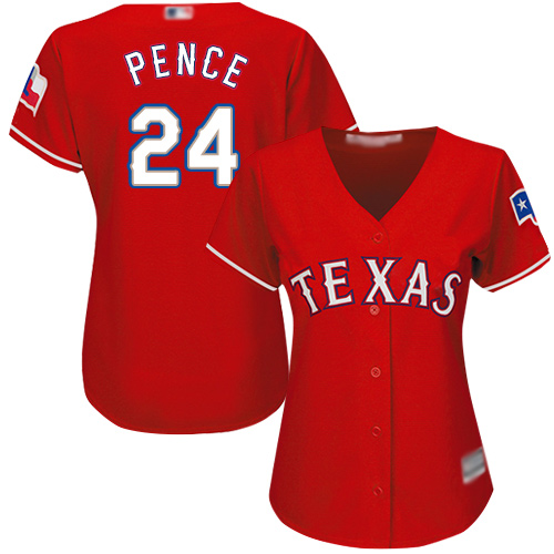 Rangers #24 Hunter Pence Red Alternate Women's Stitched Baseball Jersey Rangers #24 Hunter Pence Red Alternate Women's Stitched Baseball Jersey