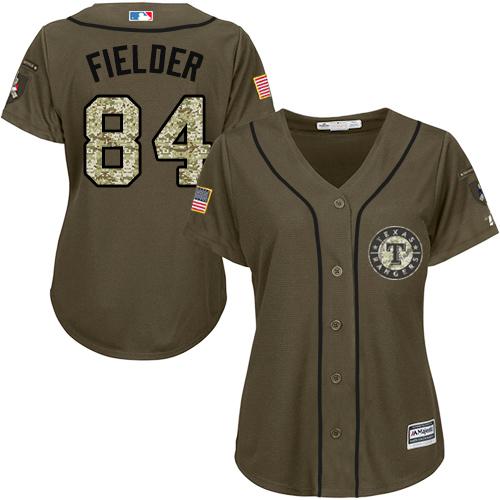 Rangers #84 Prince Fielder Green Salute to Service Women's Stitched MLB Jersey Rangers #84 Prince Fielder Green Salute to Service Women's Stitched MLB Jersey