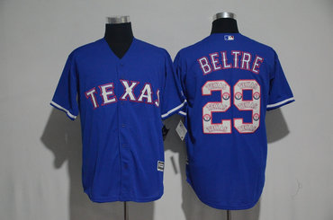 Rangers 29 Adrian Beltre Blue Team Logo Print Cool Base Jersey