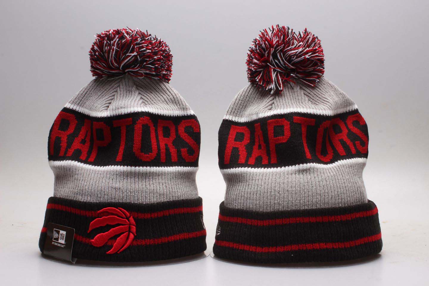 Raptors Black Banner Block Cuffed Pom Knit Hat YP