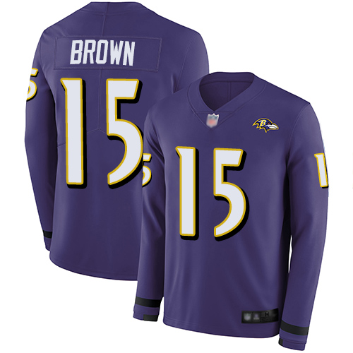 Ravens #15 Marquise Brown Purple Team Color Men's Stitched Football Limited Therma Long Sleeve Jersey Ravens #15 Marquise Brown Purple Team Color Men's Stitched Football Limited Therma Long Sleeve Jersey