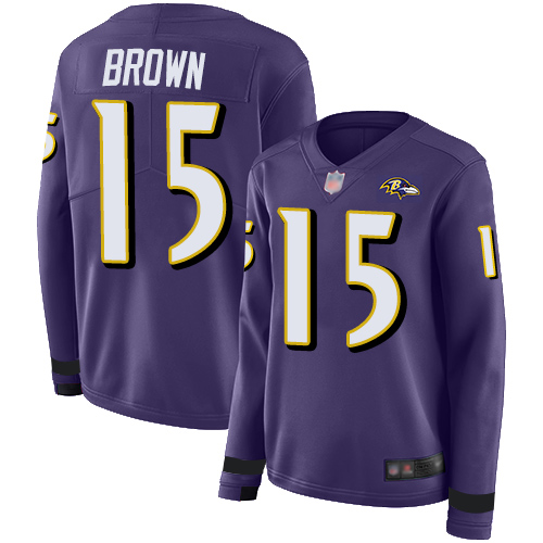 Ravens #15 Marquise Brown Purple Team Color Women's Stitched Football Limited Therma Long Sleeve Jersey Ravens #15 Marquise Brown Purple Team Color Women's Stitched Football Limited Therma Long Sleeve Jersey