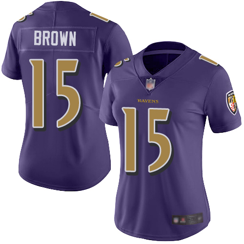 Ravens #15 Marquise Brown Purple Women's Stitched Football Limited Rush Jersey Ravens #15 Marquise Brown Purple Women's Stitched Football Limited Rush Jersey